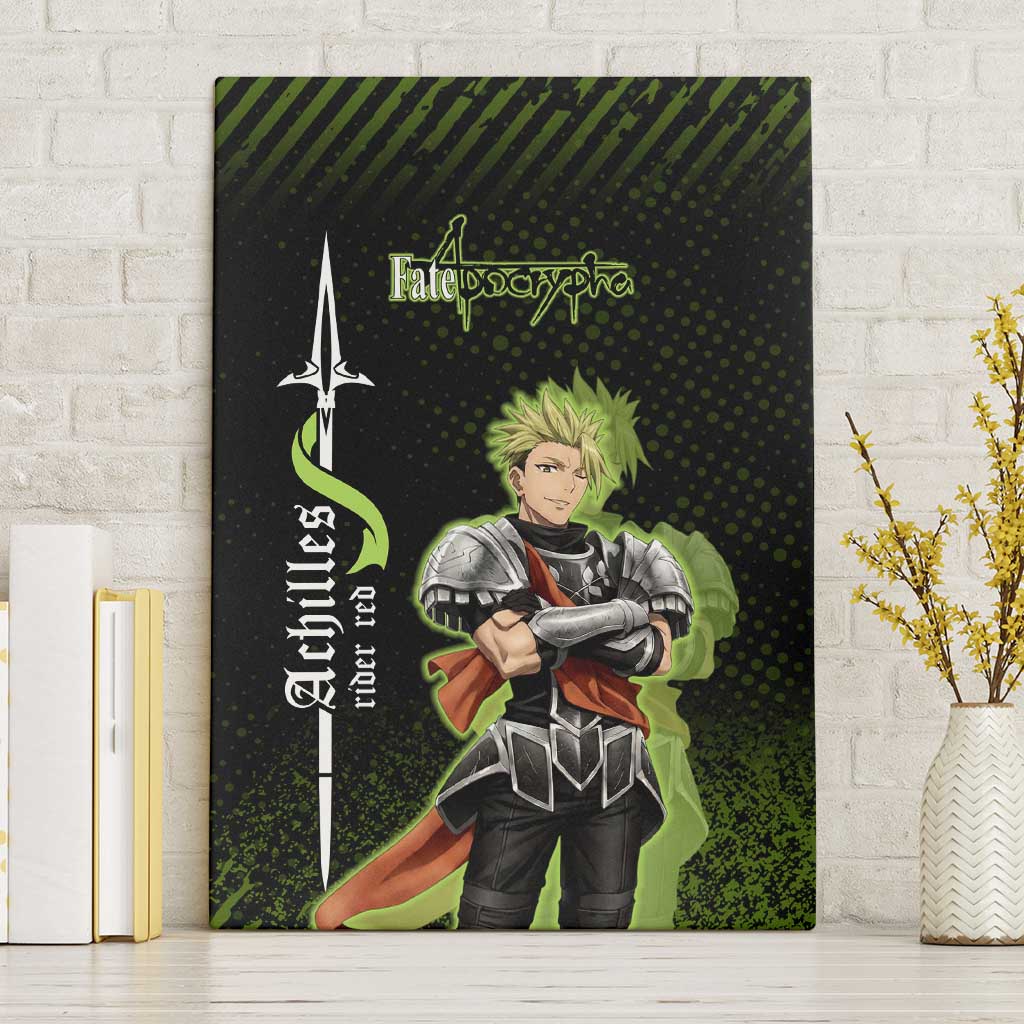 Achilles Fate Apocrypha Theme Canvas Wall Art with Spear Pose and Green Black Grunge Graphic Design - The Mazicc