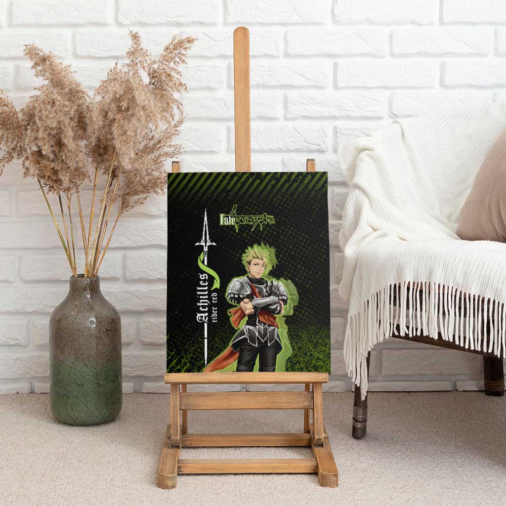 Achilles Fate Apocrypha Theme Canvas Wall Art with Spear Pose and Green Black Grunge Graphic Design - The Mazicc