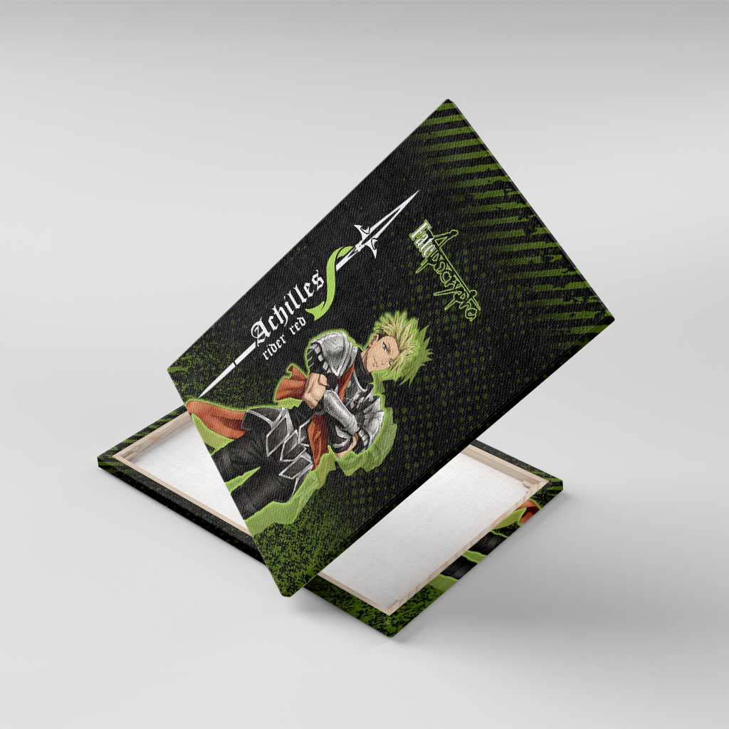 Achilles Fate Apocrypha Theme Canvas Wall Art with Spear Pose and Green Black Grunge Graphic Design - The Mazicc