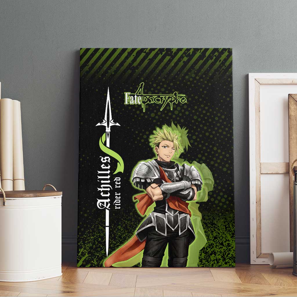 Achilles Fate Apocrypha Theme Canvas Wall Art with Spear Pose and Green Black Grunge Graphic Design - The Mazicc