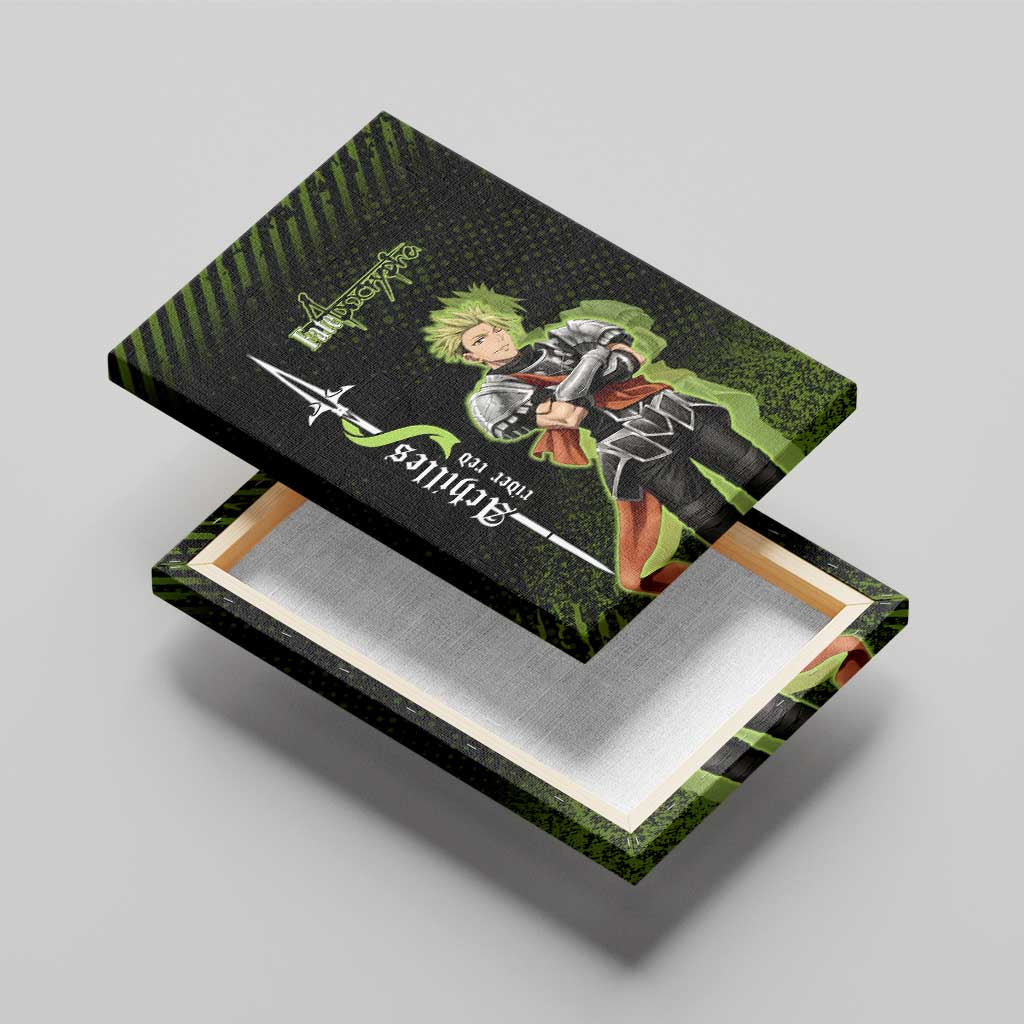 Achilles Fate Apocrypha Theme Canvas Wall Art with Spear Pose and Green Black Grunge Graphic Design - The Mazicc