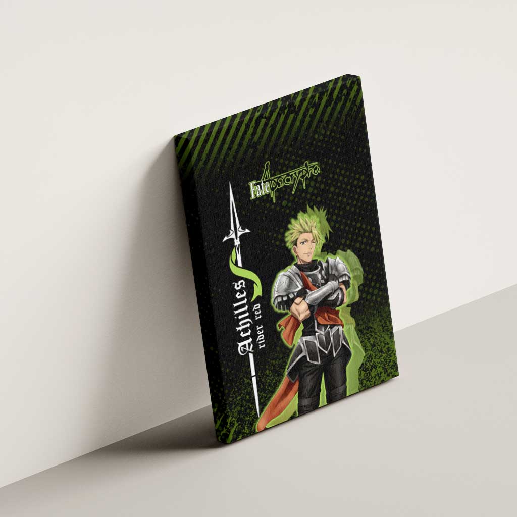 Achilles Fate Apocrypha Theme Canvas Wall Art with Spear Pose and Green Black Grunge Graphic Design - The Mazicc
