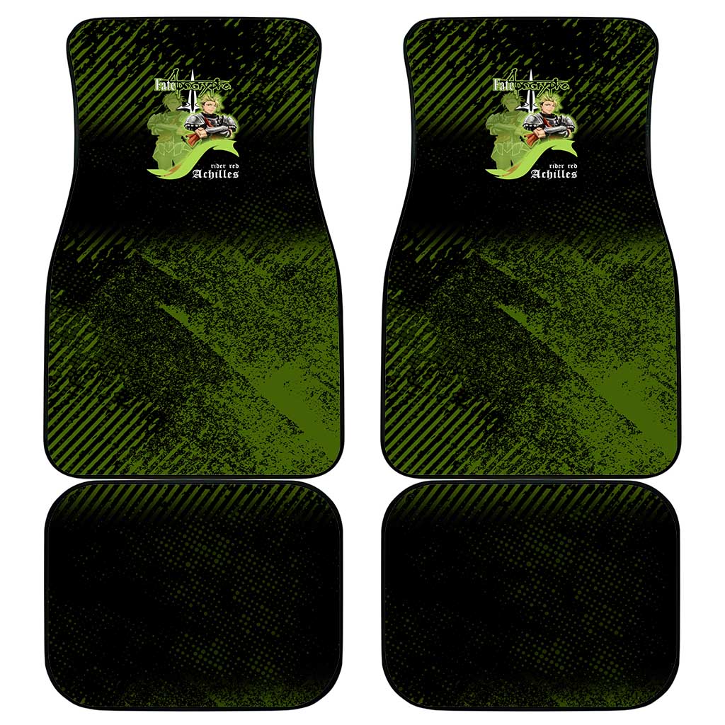 Achilles Fate Apocrypha Theme Car Mats with Spear Pose and Green Black Grunge Graphic Design - The Mazicc