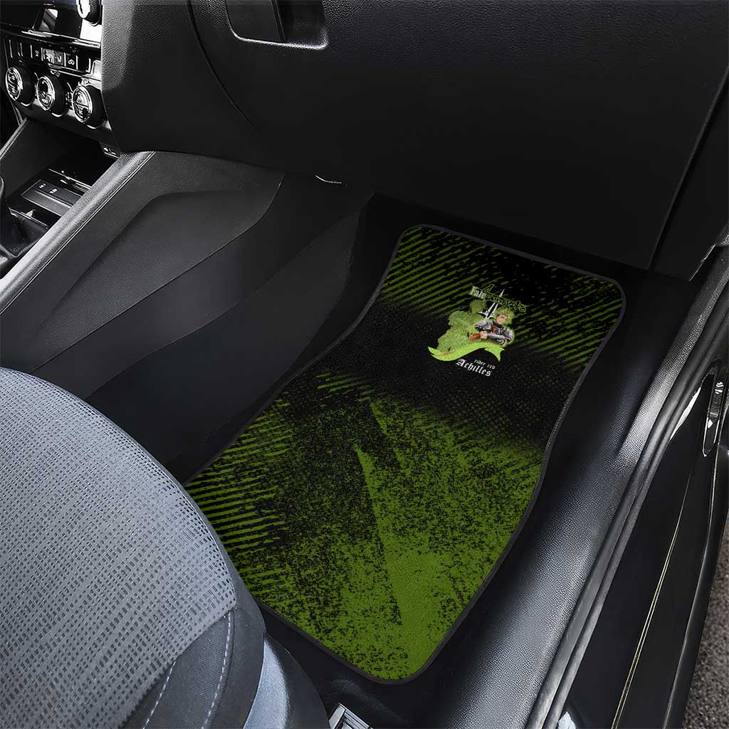 Achilles Fate Apocrypha Theme Car Mats with Spear Pose and Green Black Grunge Graphic Design - The Mazicc