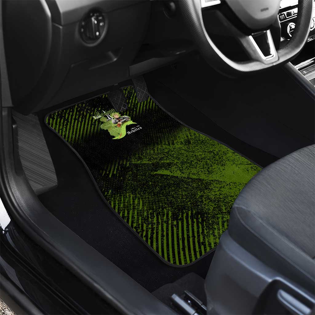 Achilles Fate Apocrypha Theme Car Mats with Spear Pose and Green Black Grunge Graphic Design - The Mazicc