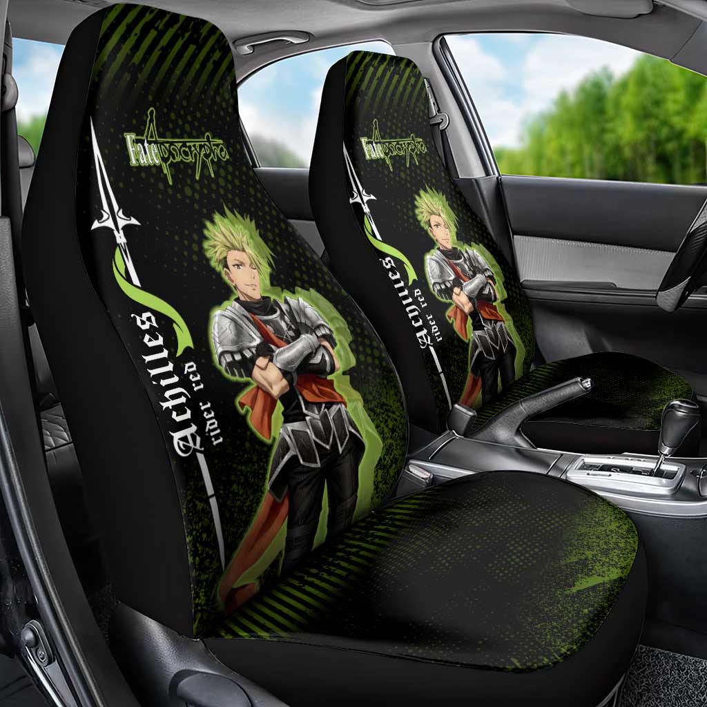 Achilles Fate Apocrypha Theme Car Seat Cover with Spear Pose and Green Black Grunge Graphic Design - The Mazicc