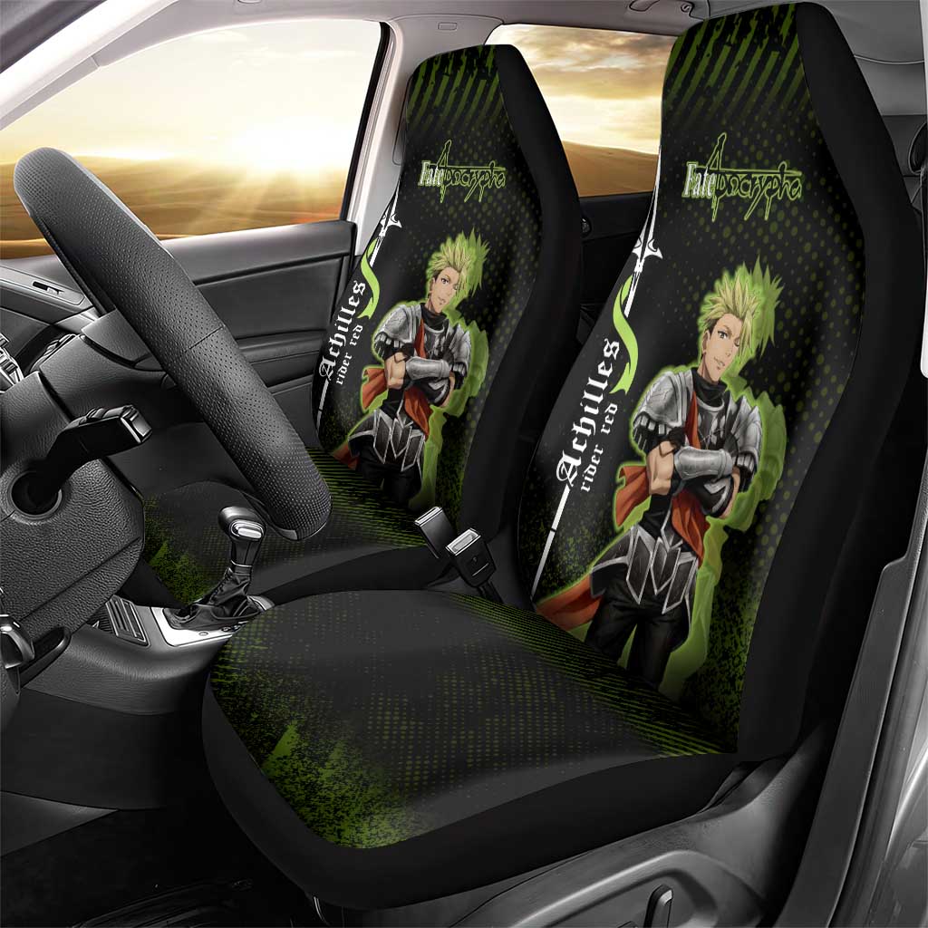 Achilles Fate Apocrypha Theme Car Seat Cover with Spear Pose and Green Black Grunge Graphic Design - The Mazicc
