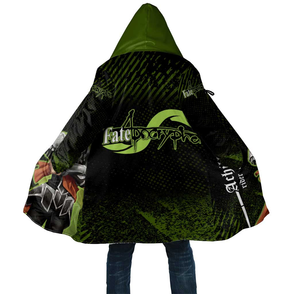 Achilles Fate Apocrypha Theme Cloak with Spear Pose and Green Black Grunge Graphic Design - The Mazicc
