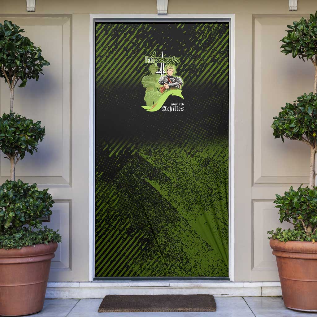 Achilles Fate Apocrypha Theme Door Cover with Spear Pose and Green Black Grunge Graphic Design - The Mazicc