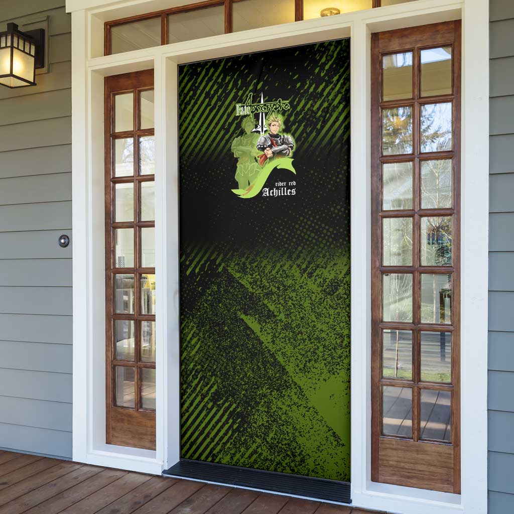 Achilles Fate Apocrypha Theme Door Cover with Spear Pose and Green Black Grunge Graphic Design - The Mazicc