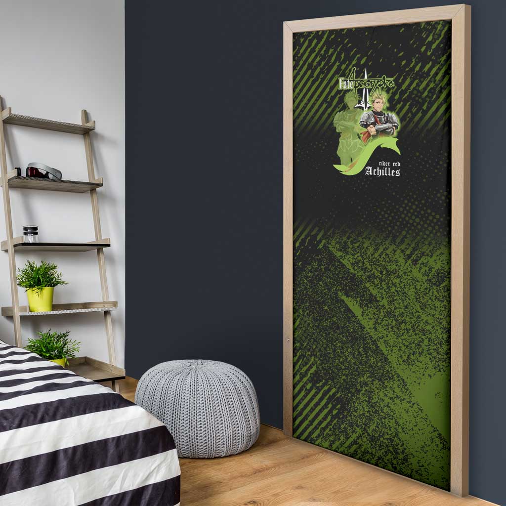 Achilles Fate Apocrypha Theme Door Cover with Spear Pose and Green Black Grunge Graphic Design - The Mazicc