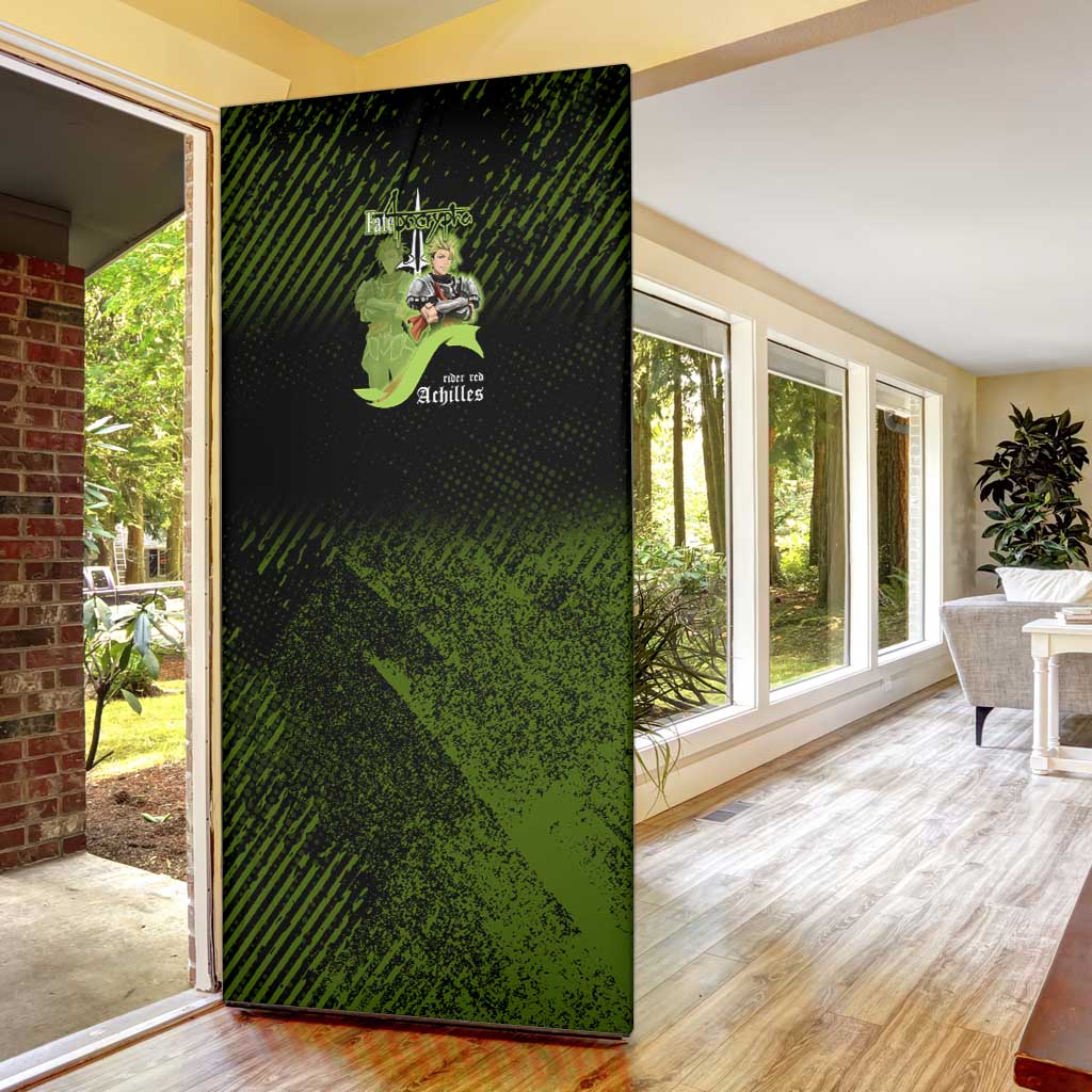 Achilles Fate Apocrypha Theme Door Cover with Spear Pose and Green Black Grunge Graphic Design - The Mazicc