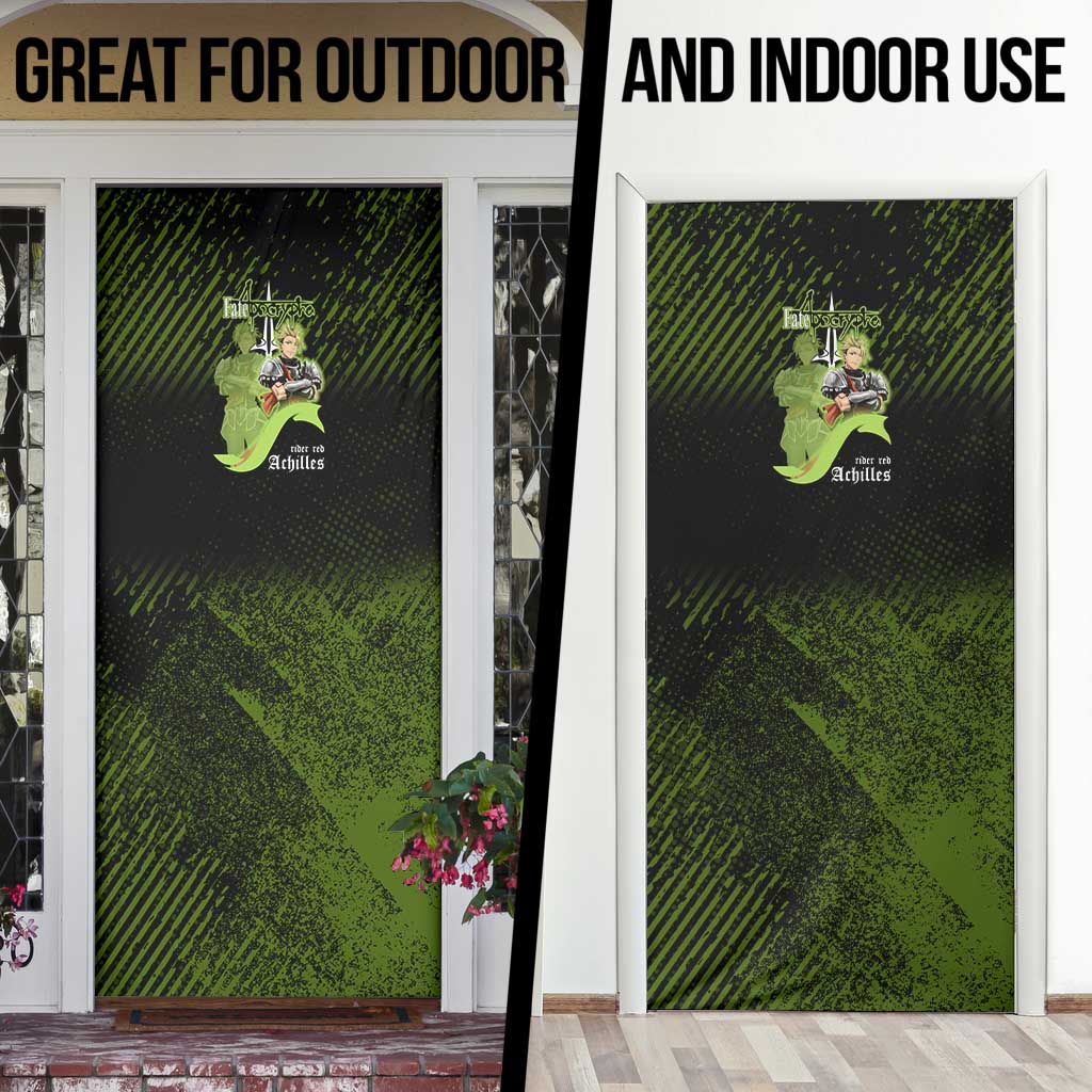 Achilles Fate Apocrypha Theme Door Cover with Spear Pose and Green Black Grunge Graphic Design - The Mazicc