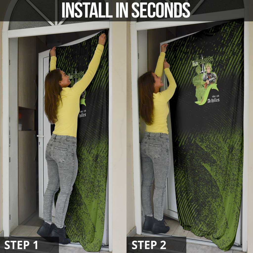 Achilles Fate Apocrypha Theme Door Cover with Spear Pose and Green Black Grunge Graphic Design - The Mazicc