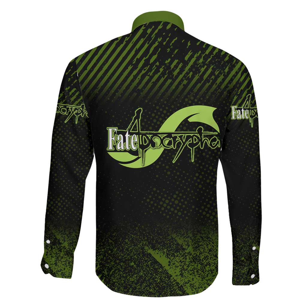 Achilles Fate Apocrypha Theme Family Matching Off Shoulder Short Dress and Hawaiian Shirt with Spear Pose and Green Black Grunge Graphic Design