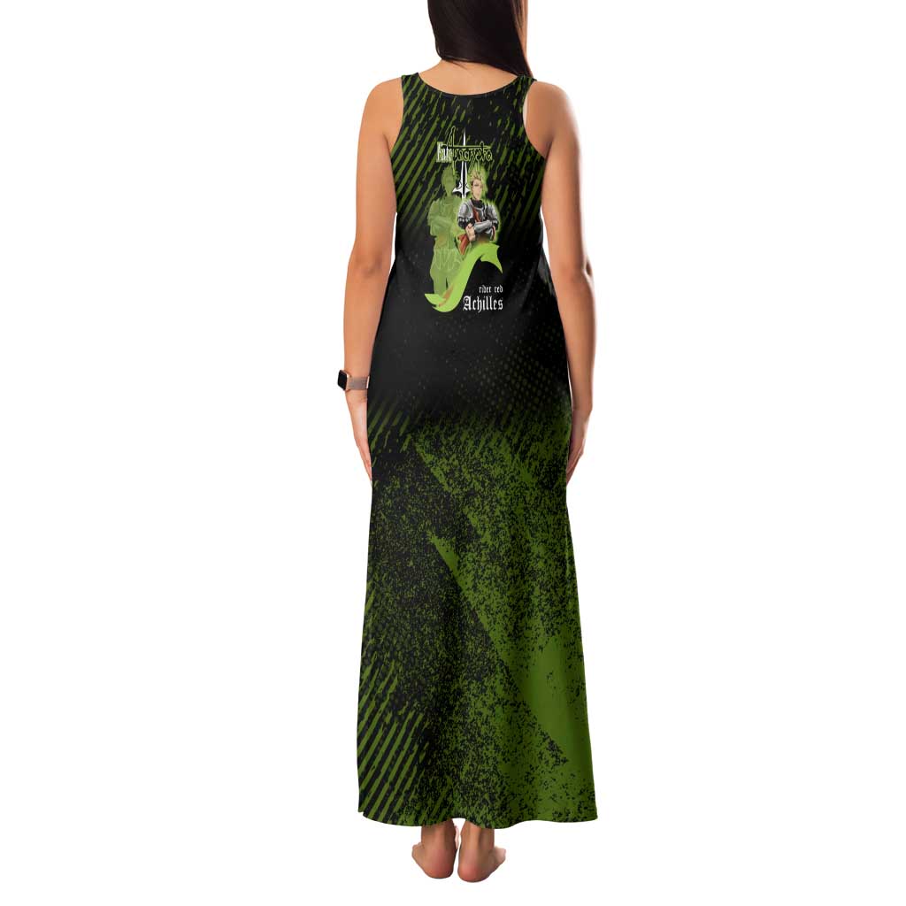 Achilles Fate Apocrypha Theme Family Matching Tank Maxi Dress and Hawaiian Shirt with Spear Pose and Green Black Grunge Graphic Design