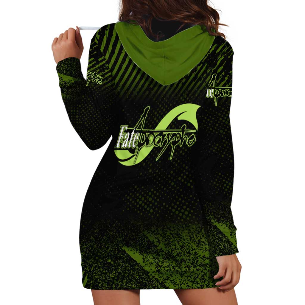 Achilles Fate Apocrypha Theme Hoodie Dress with Spear Pose and Green Black Grunge Graphic Design - The Mazicc