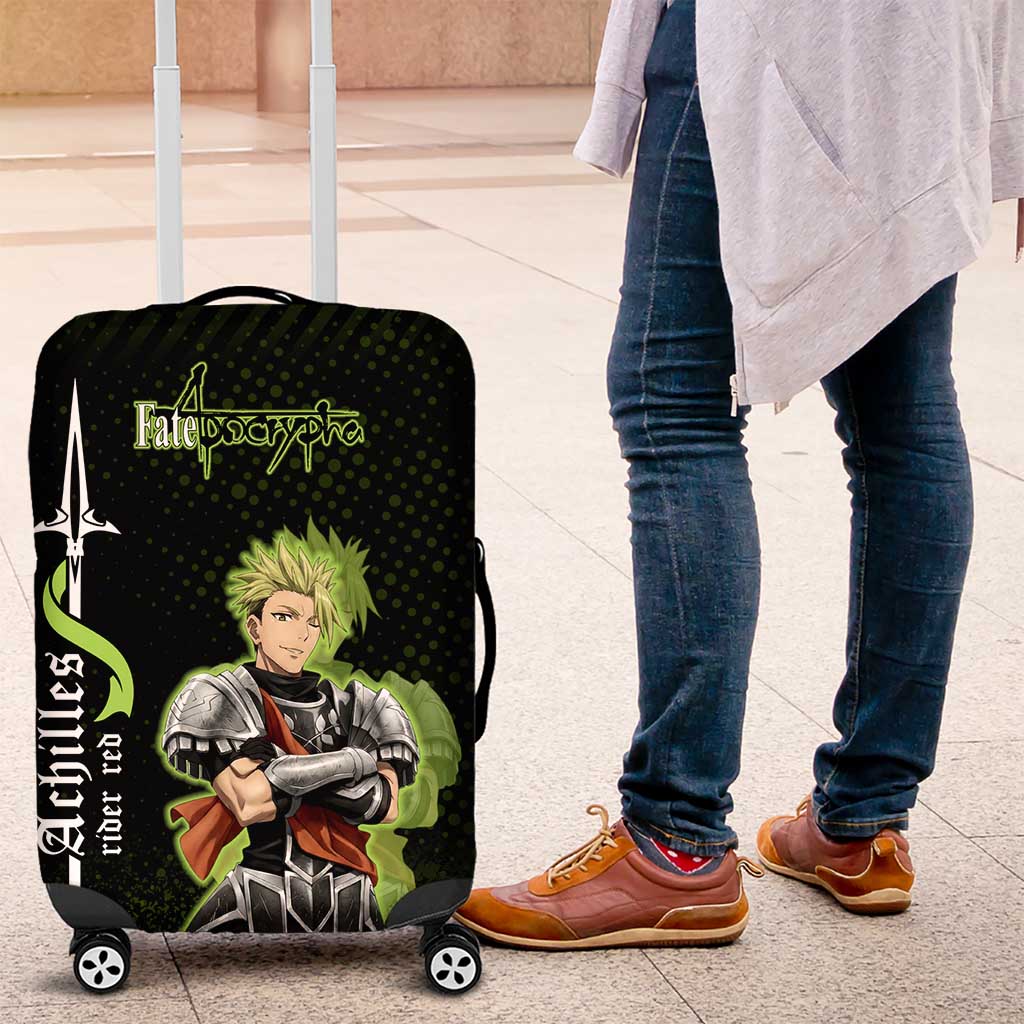 Achilles Fate Apocrypha Theme Luggage Cover with Spear Pose and Green Black Grunge Graphic Design - The Mazicc