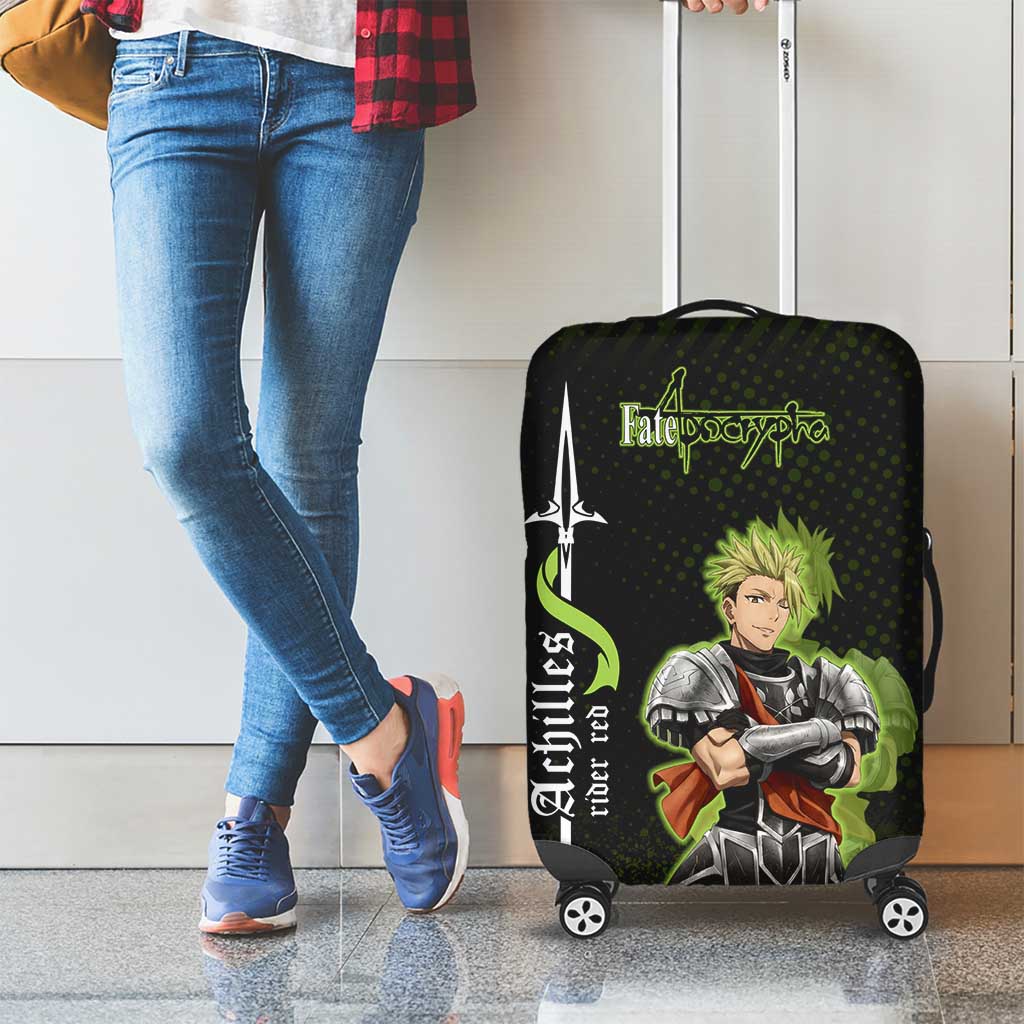 Achilles Fate Apocrypha Theme Luggage Cover with Spear Pose and Green Black Grunge Graphic Design - The Mazicc