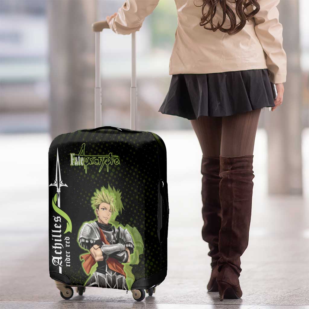Achilles Fate Apocrypha Theme Luggage Cover with Spear Pose and Green Black Grunge Graphic Design - The Mazicc