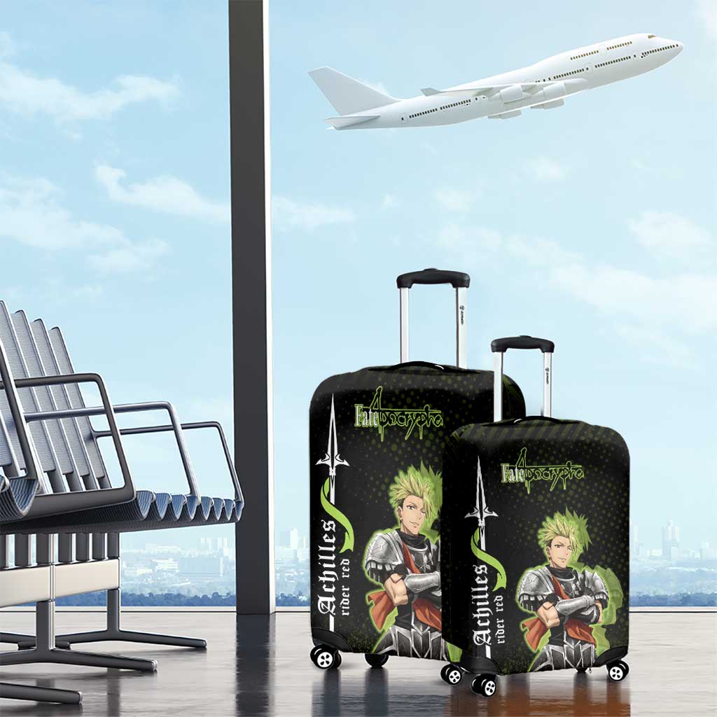 Achilles Fate Apocrypha Theme Luggage Cover with Spear Pose and Green Black Grunge Graphic Design - The Mazicc