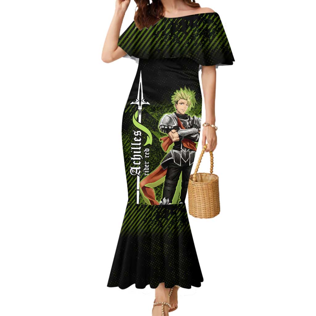 Achilles Fate Apocrypha Theme Mermaid Dress with Spear Pose and Green Black Grunge Graphic Design - The Mazicc