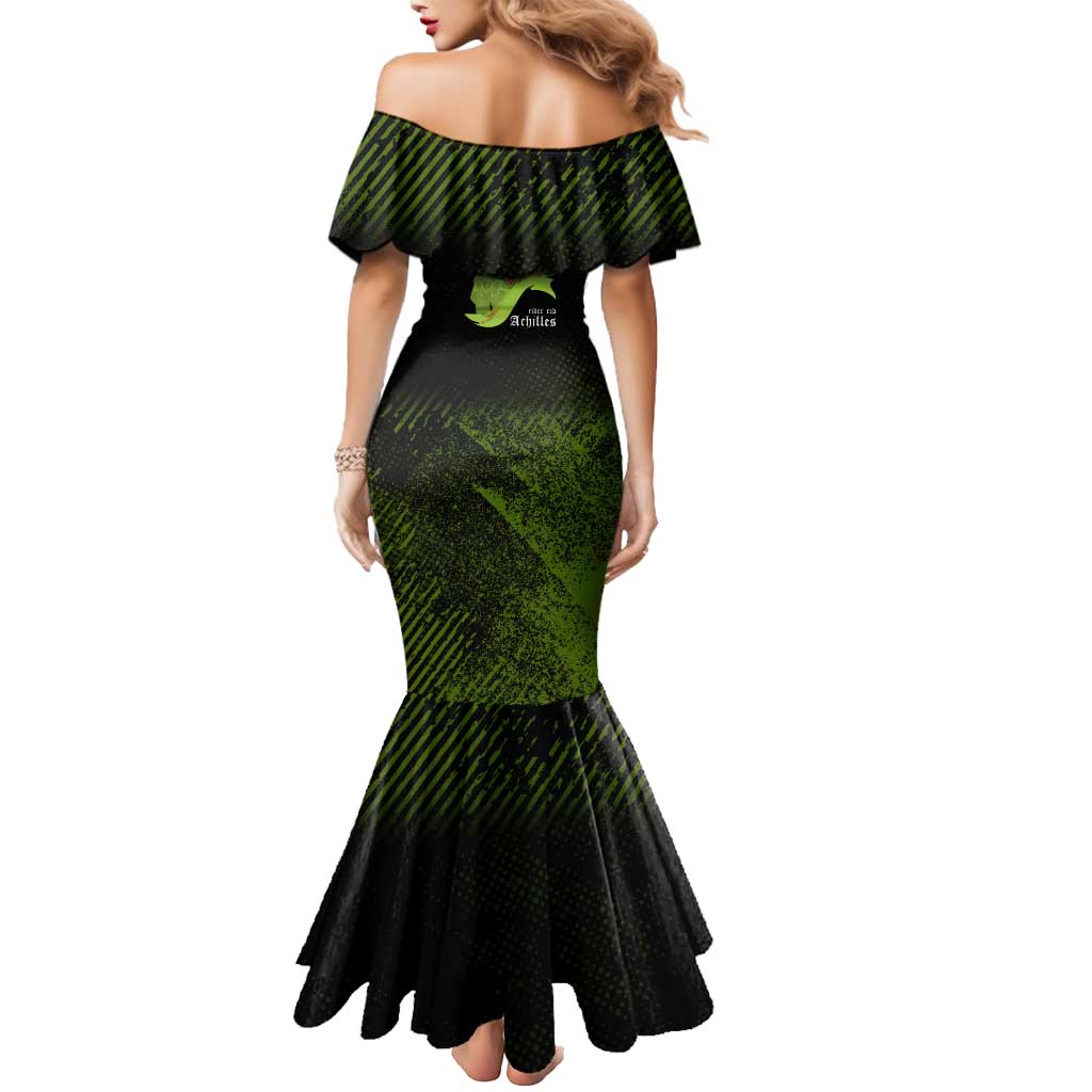 Achilles Fate Apocrypha Theme Mermaid Dress with Spear Pose and Green Black Grunge Graphic Design - The Mazicc