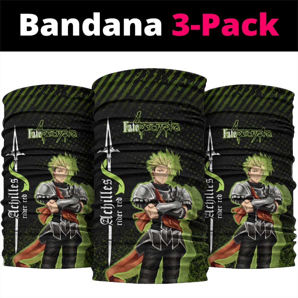 Achilles Fate Apocrypha Theme Neck Gaiter with Spear Pose and Green Black Grunge Graphic Design - The Mazicc