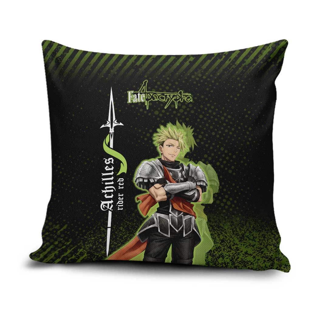 Achilles Fate Apocrypha Theme Pillow Cover with Spear Pose and Green Black Grunge Graphic Design - The Mazicc