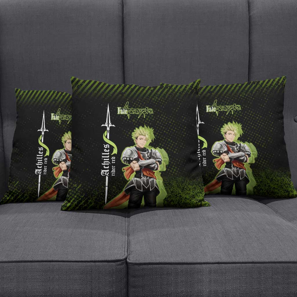 Achilles Fate Apocrypha Theme Pillow Cover with Spear Pose and Green Black Grunge Graphic Design - The Mazicc