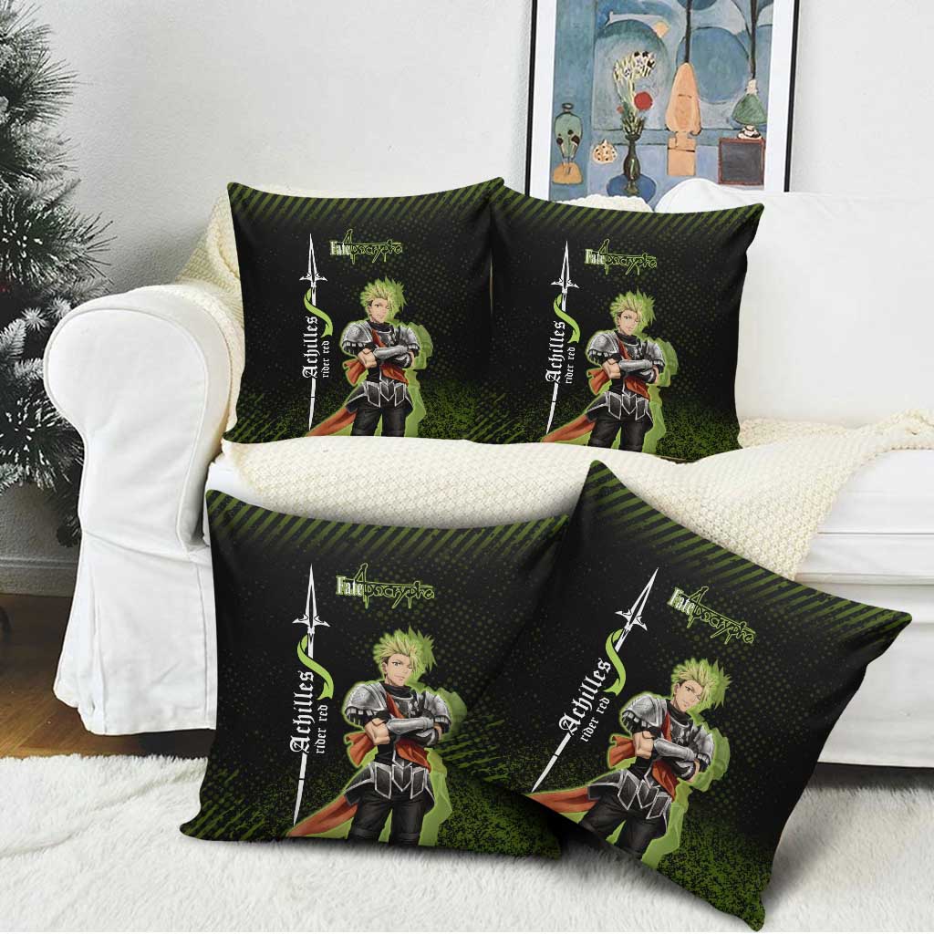 Achilles Fate Apocrypha Theme Pillow Cover with Spear Pose and Green Black Grunge Graphic Design - The Mazicc