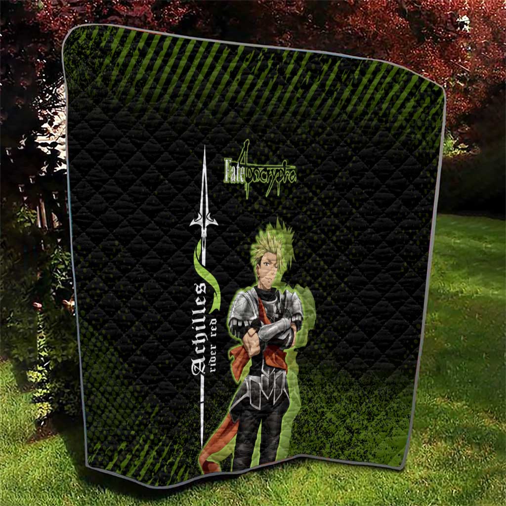 Achilles Fate Apocrypha Theme Quilt with Spear Pose and Green Black Grunge Graphic Design - The Mazicc