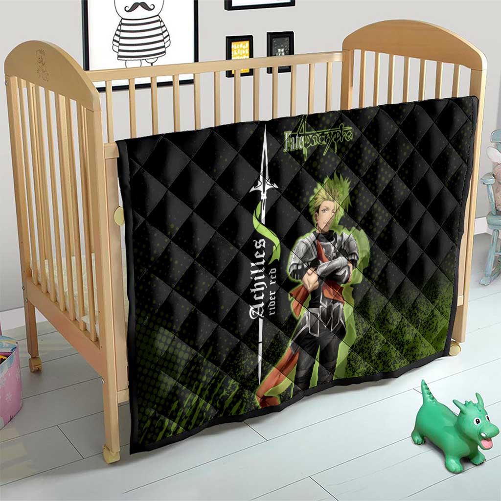 Achilles Fate Apocrypha Theme Quilt with Spear Pose and Green Black Grunge Graphic Design - The Mazicc