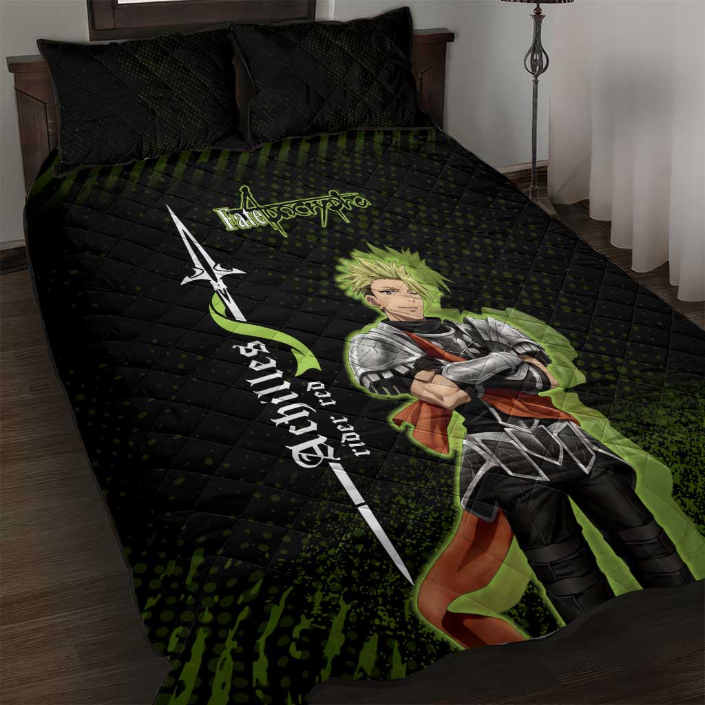 Achilles Fate Apocrypha Theme Quilt Bed Set with Spear Pose and Green Black Grunge Graphic Design - The Mazicc
