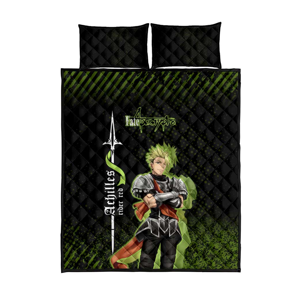 Achilles Fate Apocrypha Theme Quilt Bed Set with Spear Pose and Green Black Grunge Graphic Design - The Mazicc