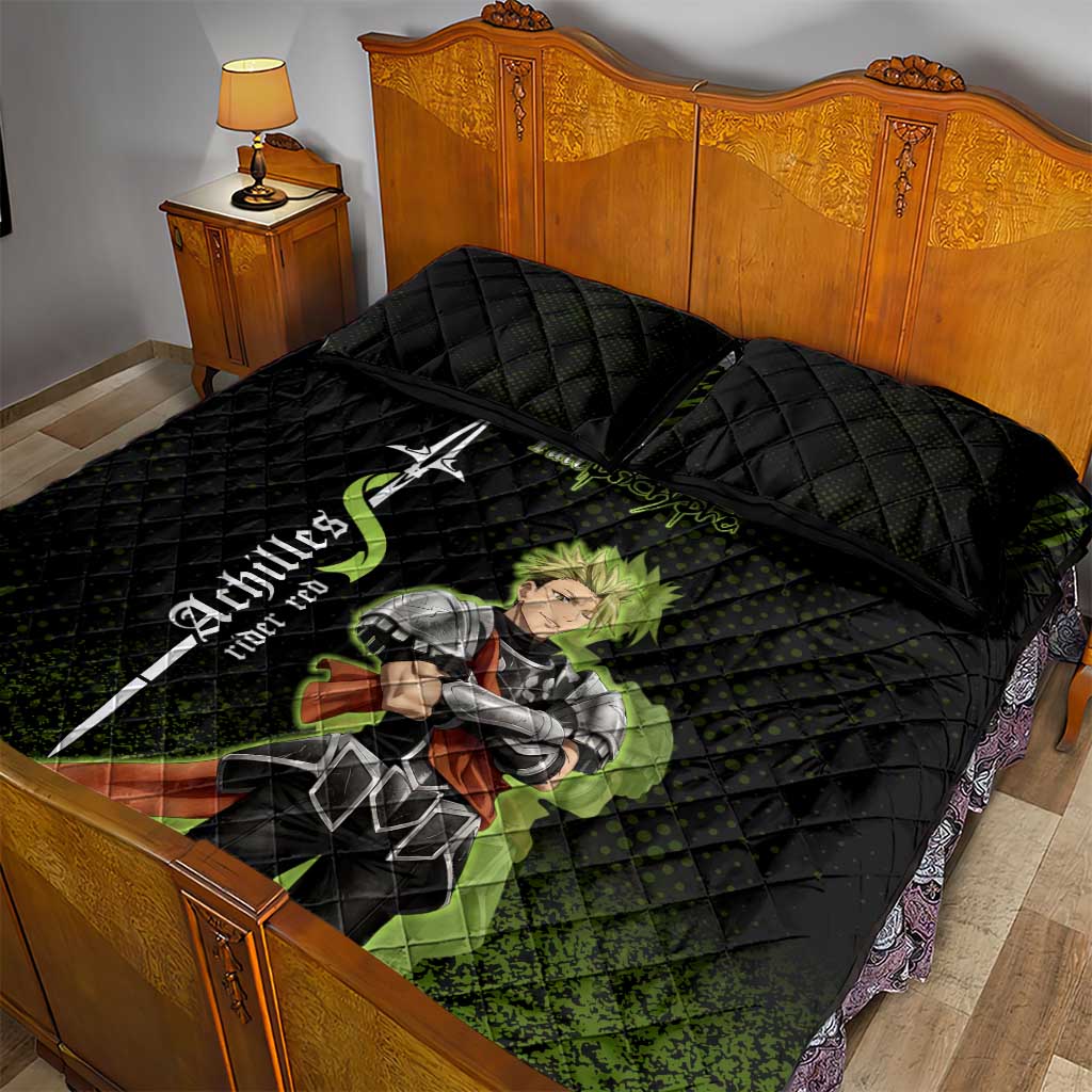 Achilles Fate Apocrypha Theme Quilt Bed Set with Spear Pose and Green Black Grunge Graphic Design - The Mazicc