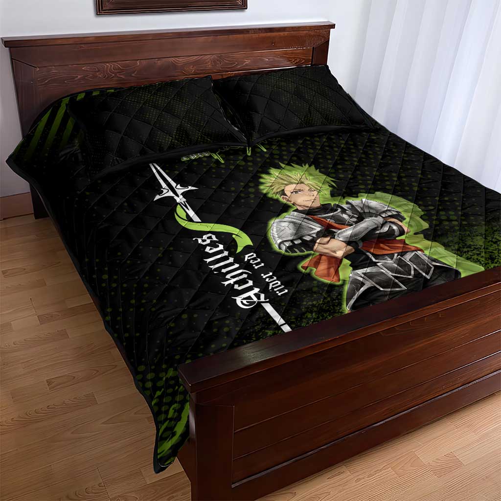 Achilles Fate Apocrypha Theme Quilt Bed Set with Spear Pose and Green Black Grunge Graphic Design - The Mazicc