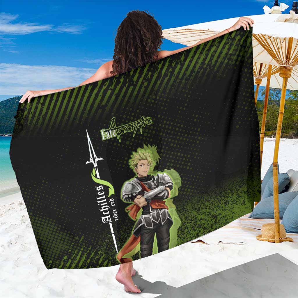 Achilles Fate Apocrypha Theme Sarong with Spear Pose and Green Black Grunge Graphic Design - The Mazicc