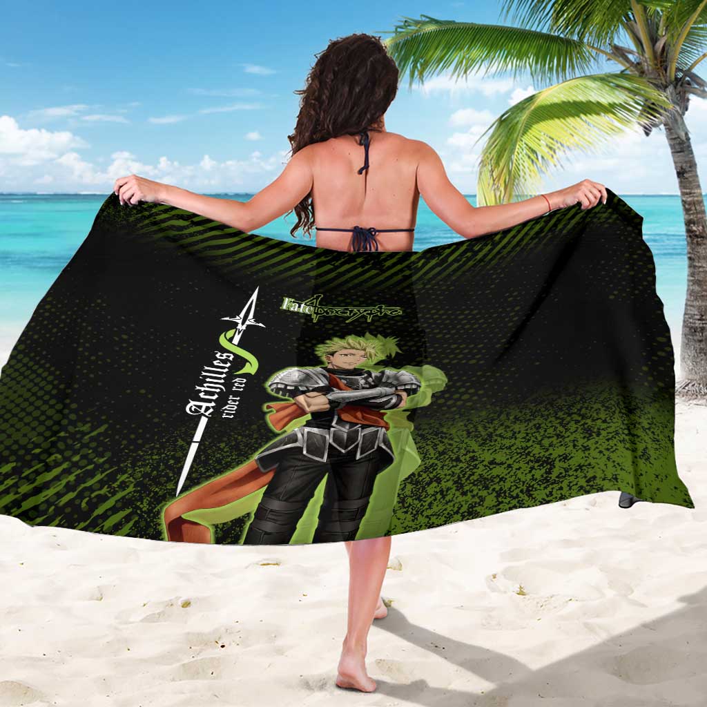 Achilles Fate Apocrypha Theme Sarong with Spear Pose and Green Black Grunge Graphic Design - The Mazicc