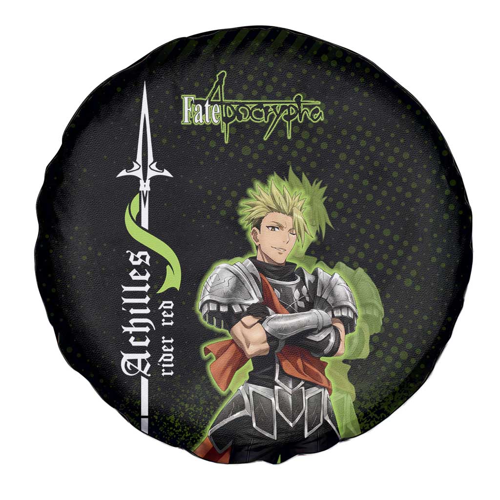 Achilles Fate Apocrypha Theme Spare Tire Cover with Spear Pose and Green Black Grunge Graphic Design - The Mazicc