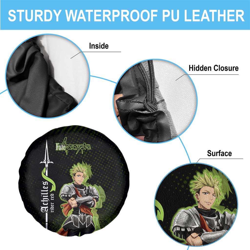 Achilles Fate Apocrypha Theme Spare Tire Cover with Spear Pose and Green Black Grunge Graphic Design - The Mazicc