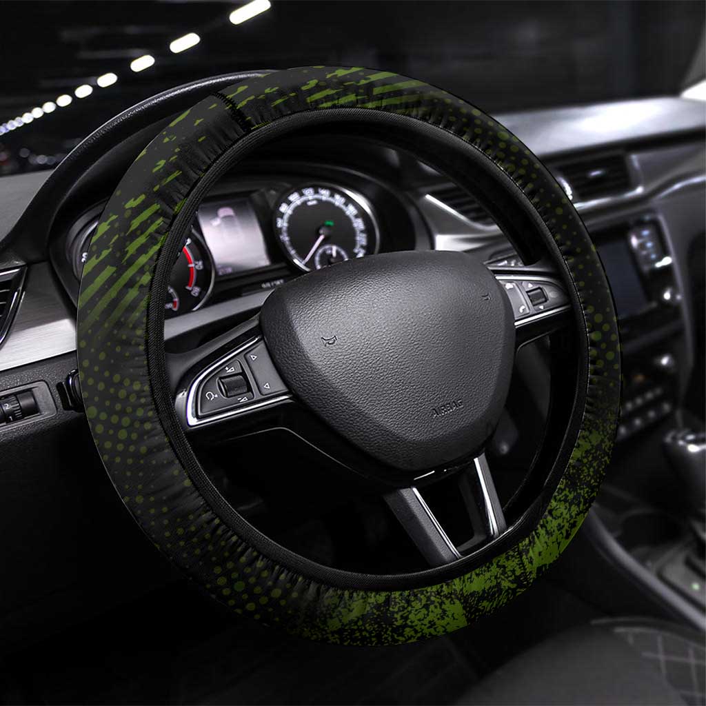 Achilles Fate Apocrypha Theme Steering Wheel Cover with Spear Pose and Green Black Grunge Graphic Design - The Mazicc