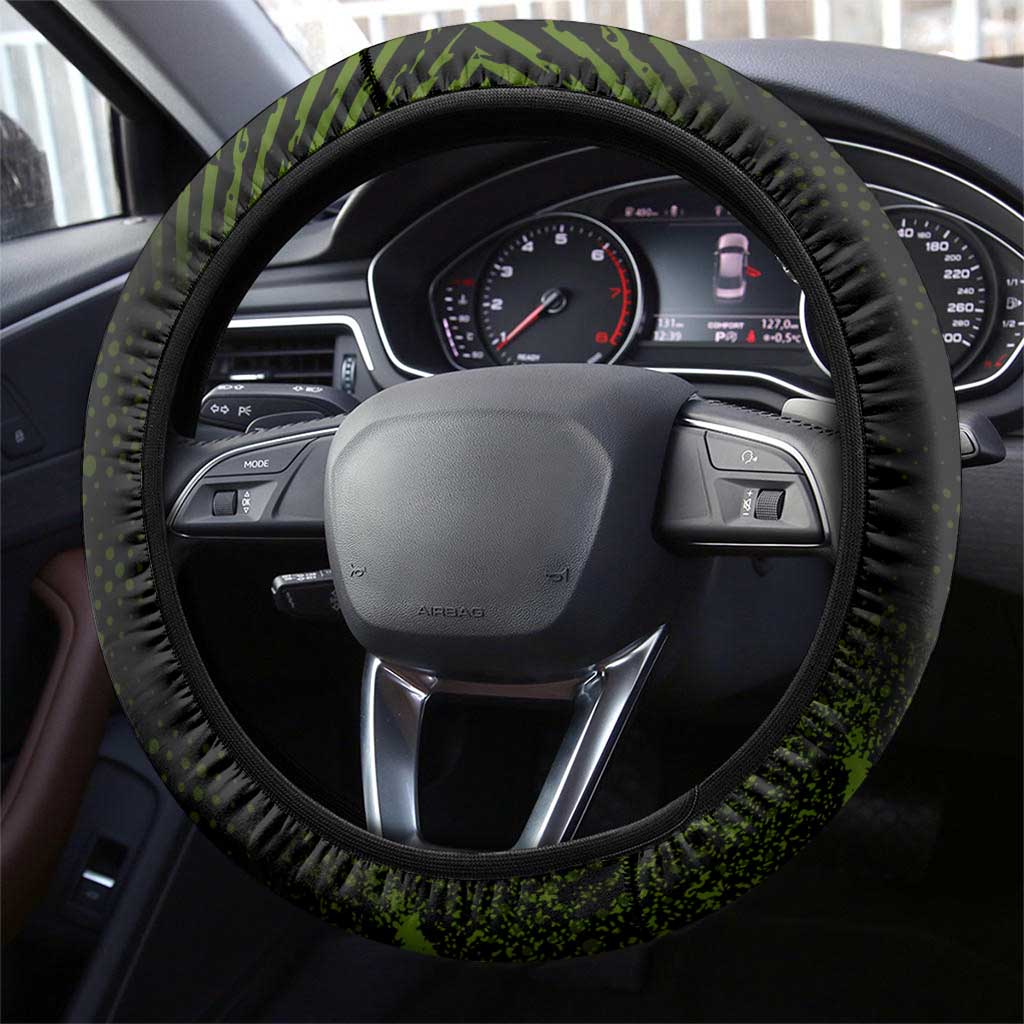 Achilles Fate Apocrypha Theme Steering Wheel Cover with Spear Pose and Green Black Grunge Graphic Design - The Mazicc