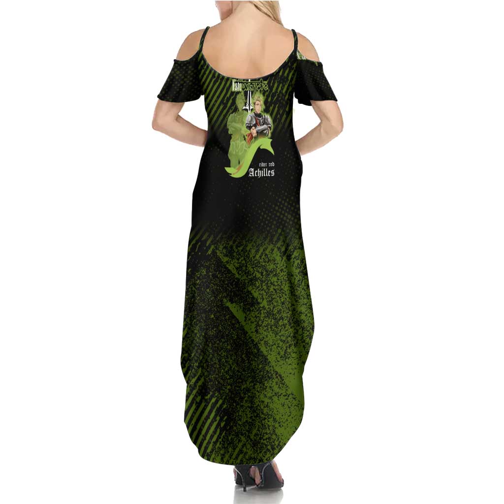 Achilles Fate Apocrypha Theme Summer Maxi Dress with Spear Pose and Green Black Grunge Graphic Design - The Mazicc