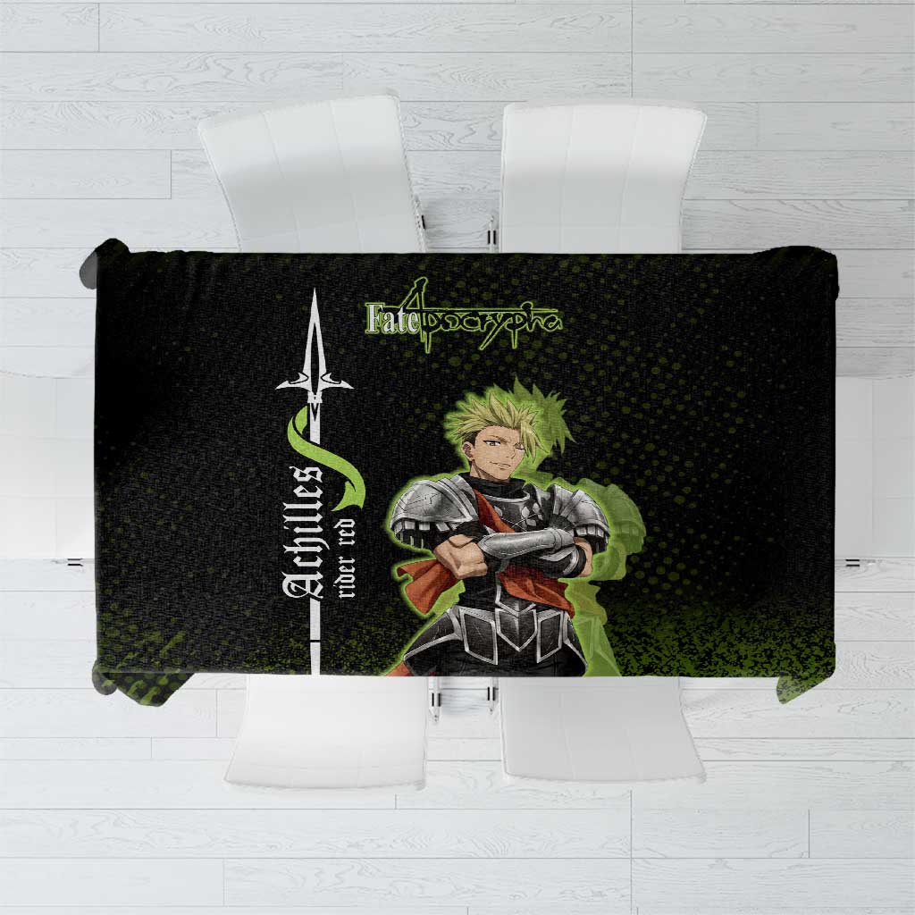 Achilles Fate Apocrypha Theme Tablecloth with Spear Pose and Green Black Grunge Graphic Design - The Mazicc
