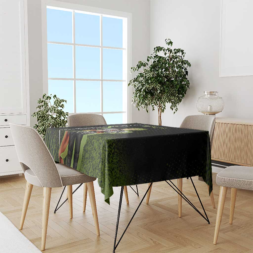 Achilles Fate Apocrypha Theme Tablecloth with Spear Pose and Green Black Grunge Graphic Design - The Mazicc