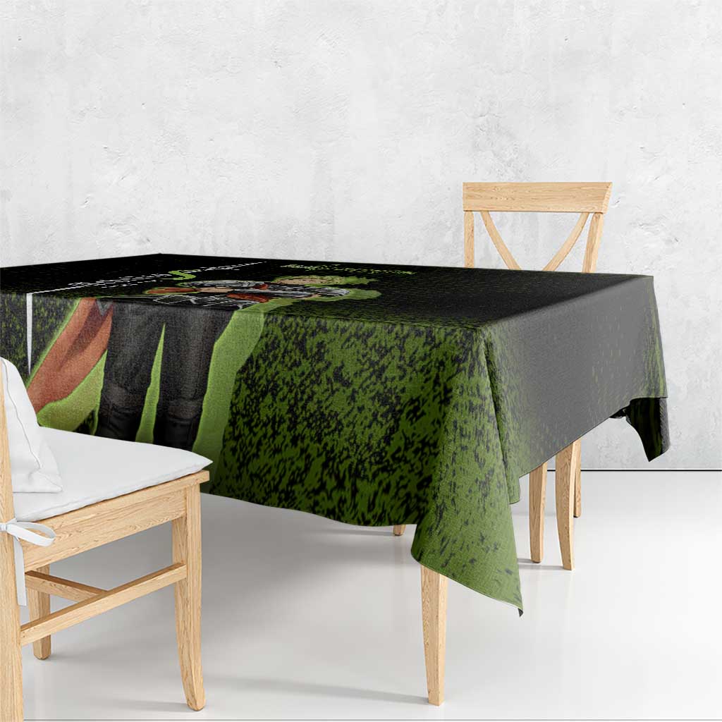 Achilles Fate Apocrypha Theme Tablecloth with Spear Pose and Green Black Grunge Graphic Design - The Mazicc