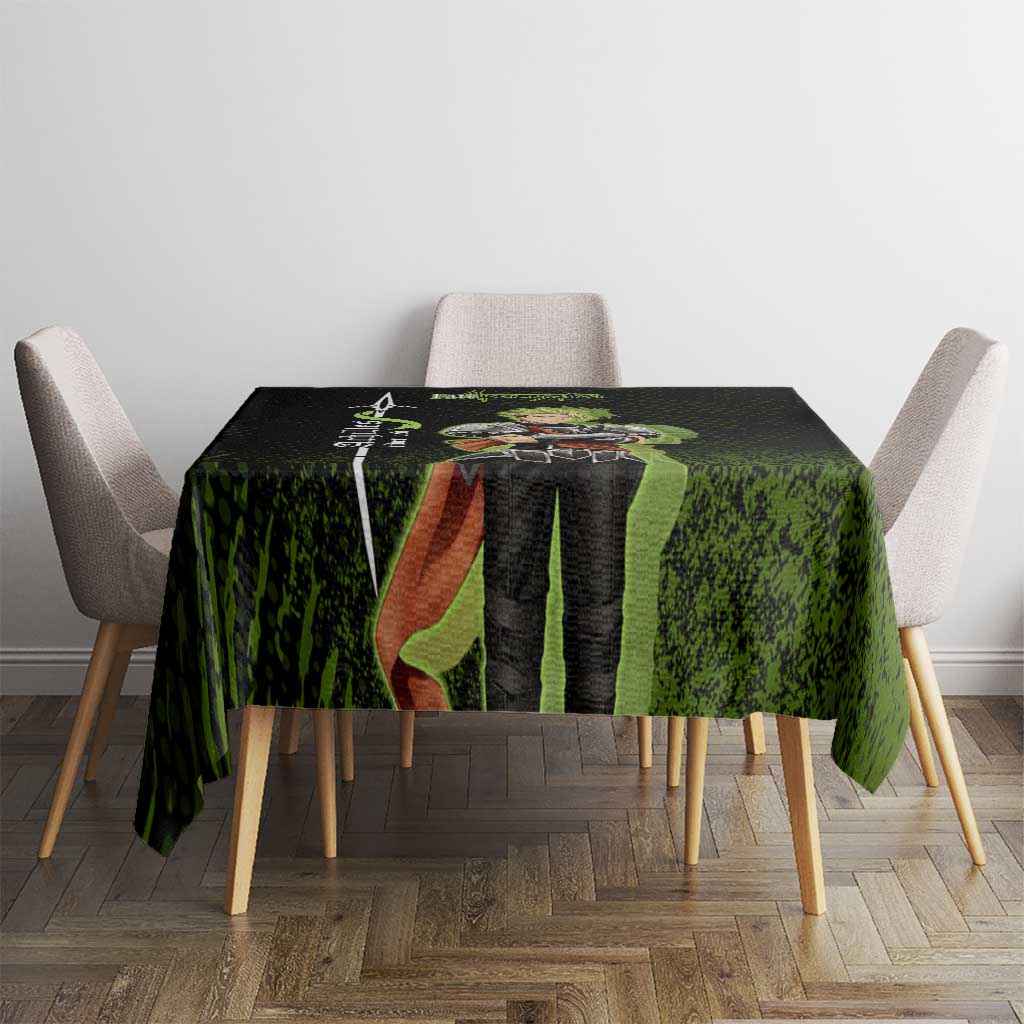 Achilles Fate Apocrypha Theme Tablecloth with Spear Pose and Green Black Grunge Graphic Design - The Mazicc