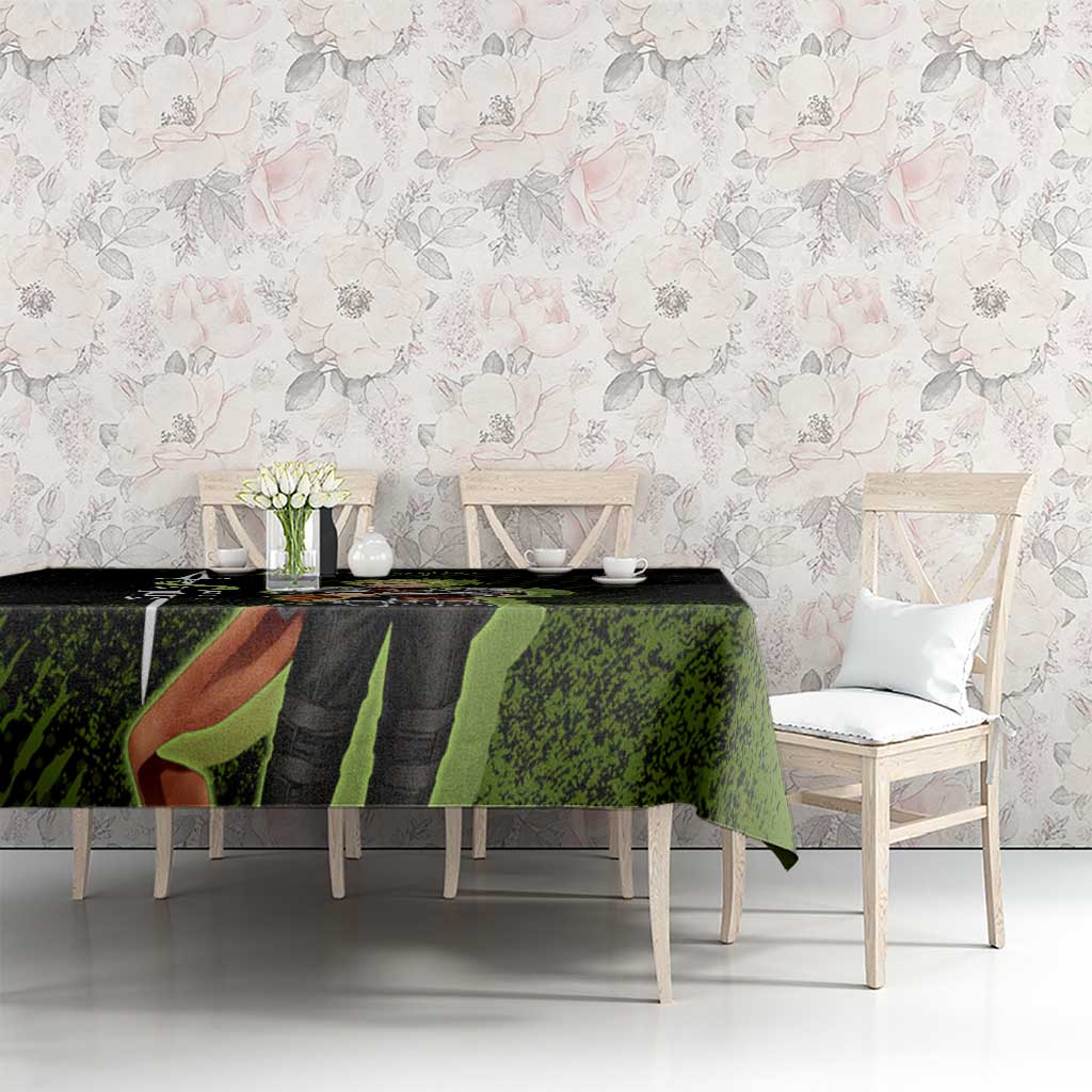 Achilles Fate Apocrypha Theme Tablecloth with Spear Pose and Green Black Grunge Graphic Design - The Mazicc