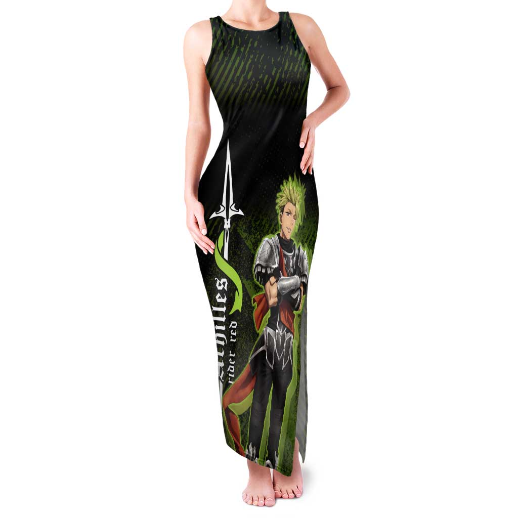 Achilles Fate Apocrypha Theme Tank Maxi Dress with Spear Pose and Green Black Grunge Graphic Design - The Mazicc